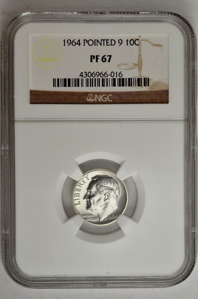 1964 Pointed 9 10c Silver Proof Roosevelt Dime NGC PF 67, PR67