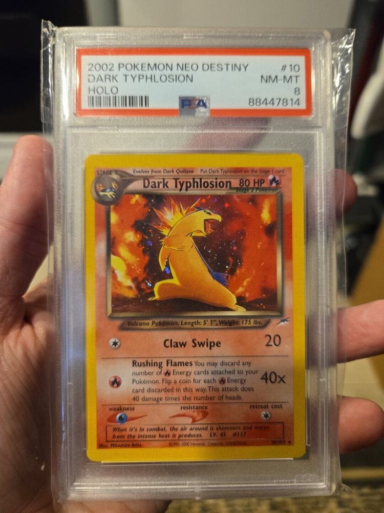 dark typhlosion pokemon card eBay Auction Item 235826820537 TCG Cards 2002 Neo Destiny RarityIllustration Rare Hit Points170 HP Fire Buddy Blast (40+) This attack does 60 more damage for each Ethans Adventure card in your discard pile. Dark Typhlosion: Neo Destiny |