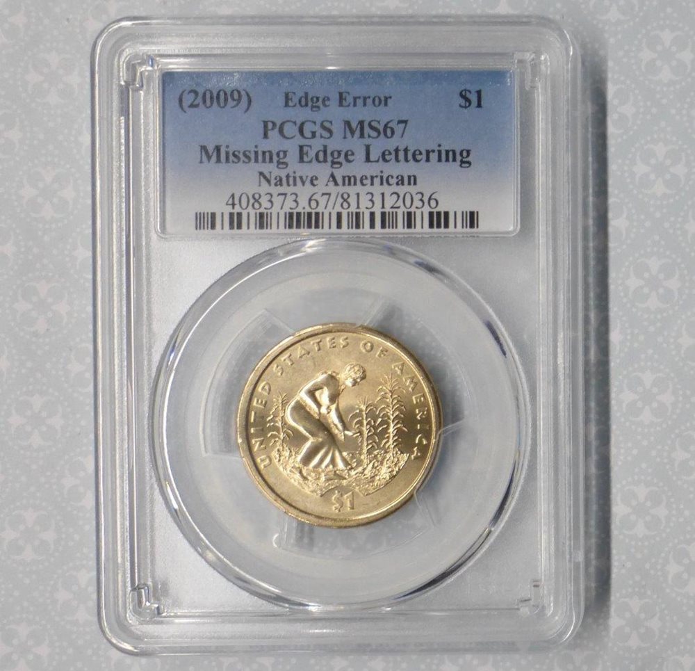 2009 PCGS MS66 Native American-Missing Edge Lettering Error Dollar Coin
