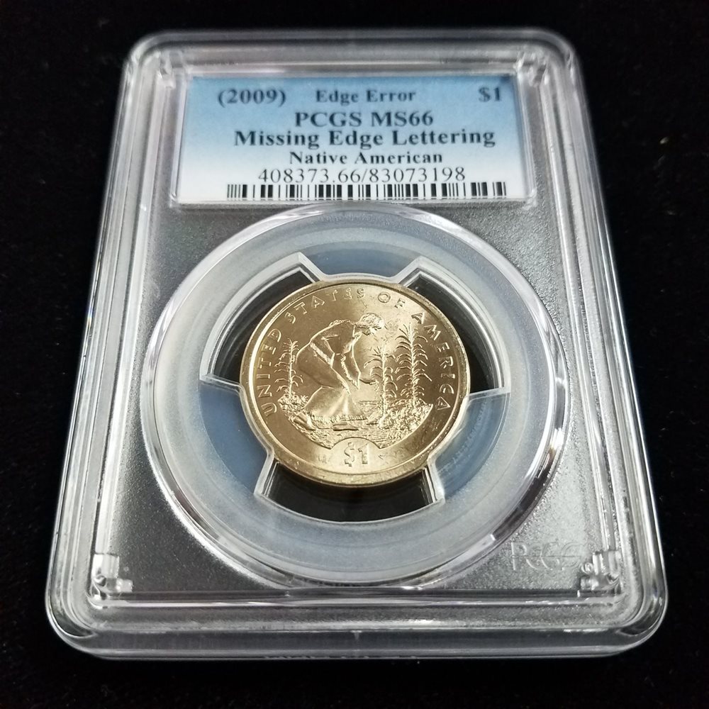 2009 PCGS MS66 Native American-Missing Edge Lettering Error Dollar Coin