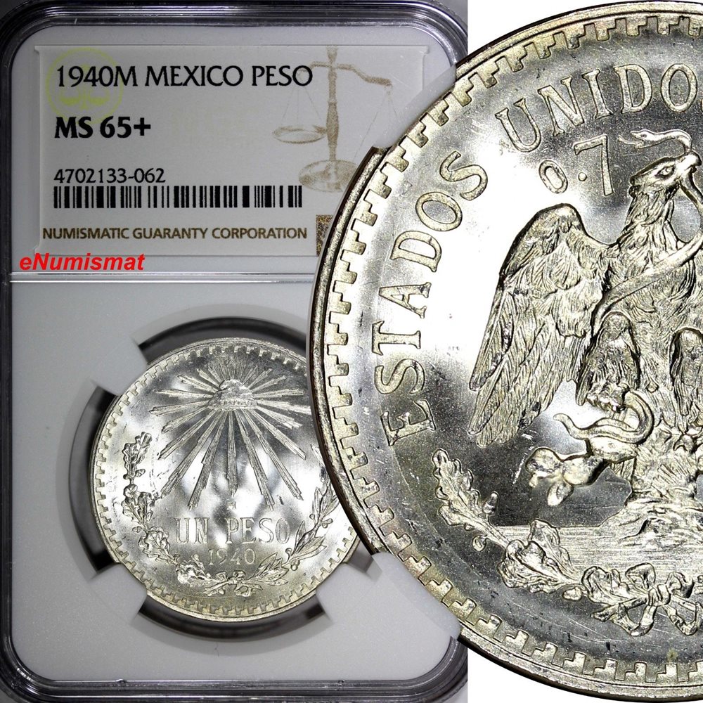 Mexico ESTADOS UNIDOS MEXICANOS Silver 1940 M Peso NGC MS65+ KM