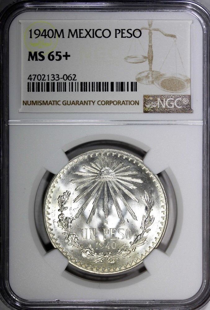 Mexico ESTADOS UNIDOS MEXICANOS Silver 1940 M Peso NGC MS65+ KM