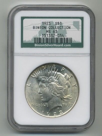 1923 $1 Silver Peace Dollar NGC MS64