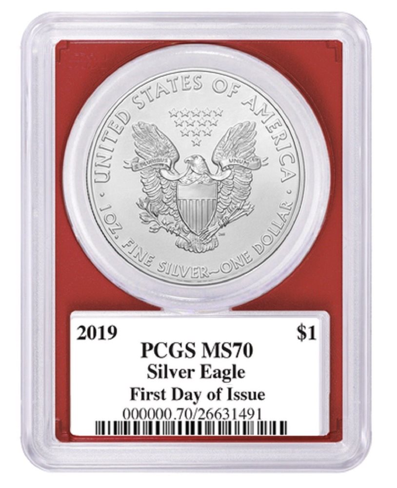 2019 $1 American Silver Eagle PCGS MS70 FDOI TRUMP LABEL First Day of Issue