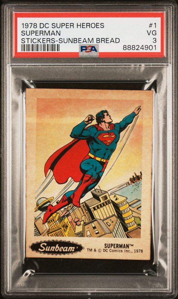 レア 1978 SUPERMAN Sunbeam シール ビンテージ PSA 5 1978 Sunbeam DC Comics 🔥 Super Heroes Sticker Food Bread