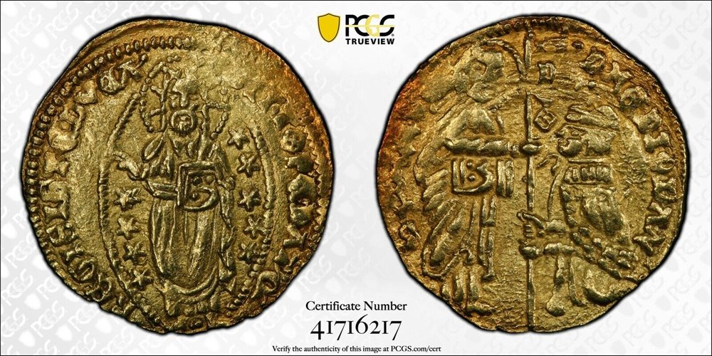 1421-36 Greece Island of Chios Gold Zecchino Ducat Coin PCGS MS61