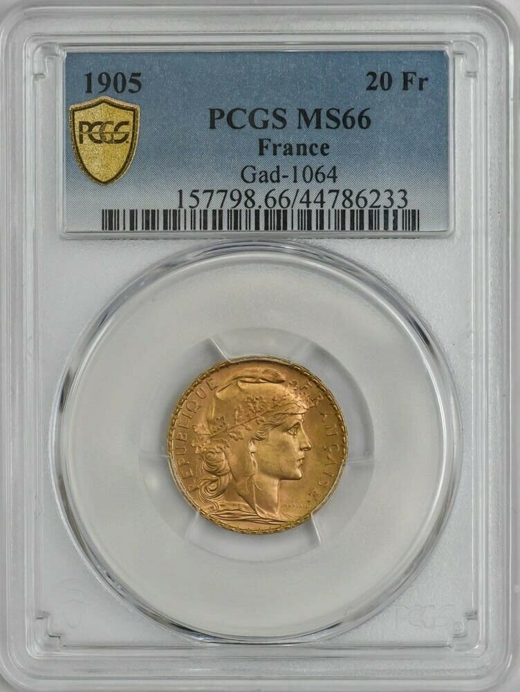 1905 France Gold 20 Francs Gad-1064 MS66 Secure PCGS 945743-5