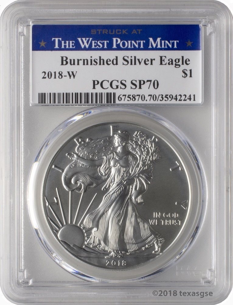 2019-W Burnished $1 American Silver Eagle PCGS SP70 FS West Point Label