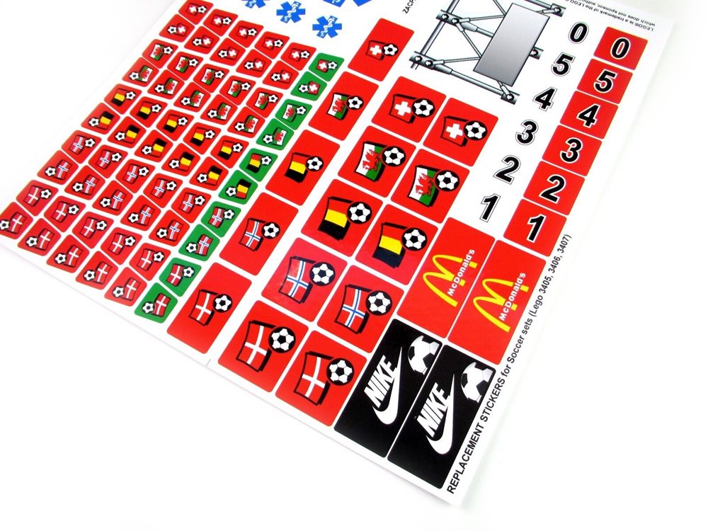 CUSTOM BUILDS ETC /'Red/' CUSTOM STICKERS for Soccer Lego 3407 Red Team Bus