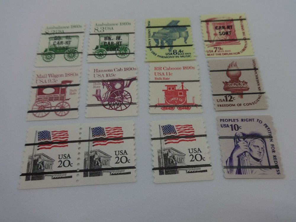 12 USPS Precancelled Bulk Rate & Regular Postage Coil S