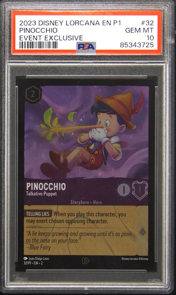 ロルカナ　プロモ　ピノキオ　PSA10 Auction Prices Realized Tcg Cards 2023 DISNEY LORCANA EN P1