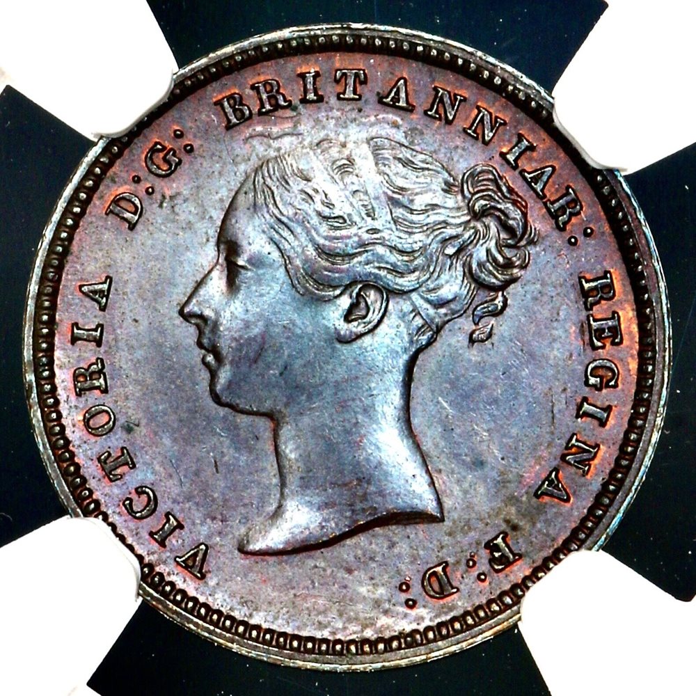 イギリス 1843 ハーフファージング　銅貨　未使用　MS62 RB NGC 1843 Queen Victoria Great Britain Copper Half Farthing 1/2F NGC