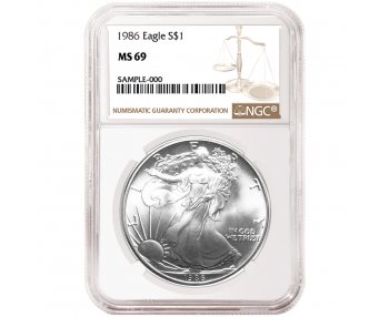 Flag Label 1986 American Silver Eagle NGC MS69