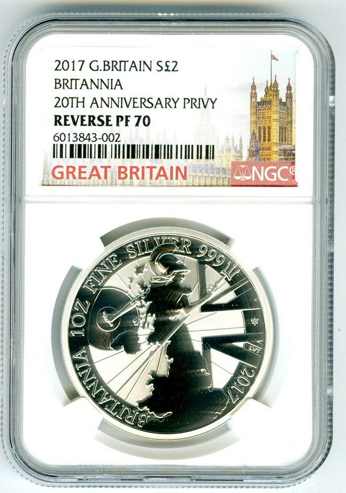 2017 イギリス ブリタニア 20周年 £2 銀貨 NGC PF70UCER イギリス 2017 エリザベス2世 2ポンド1オンス 銀貨 NGC PF70UC