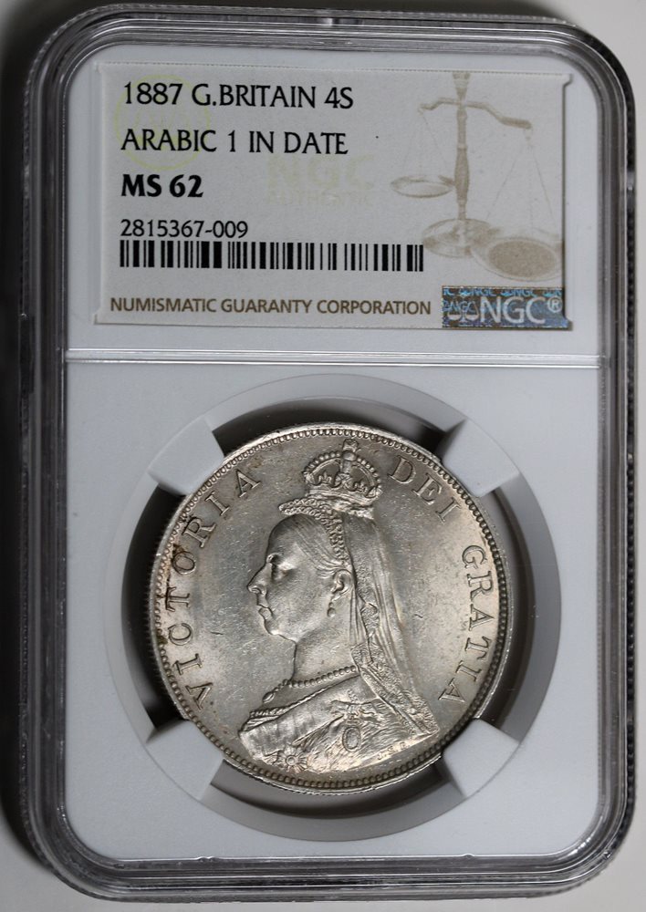 イギリス　ダブルフローリン銀貨（4シリング）1887年初年度版 NGC VF35 イギリス ダブルフローリン銀貨（4シリング）1887年初年度版 NGC