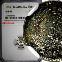 Guatemala 1//2 Real 1880//770 E MS65 NGC silver KM#155.1 2ND FINEST WHITE ERROR
