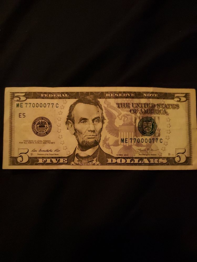 5 dollar bill. Super rare binary, double quads, radar,