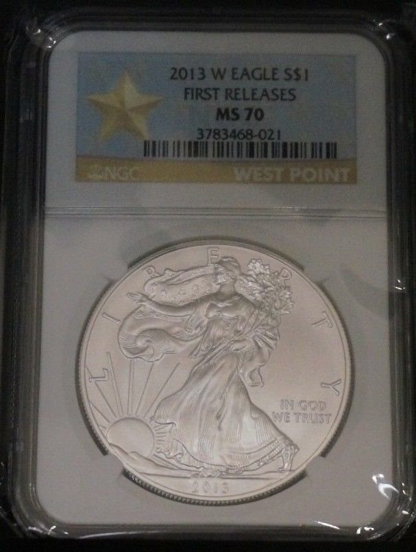 2013 $1 American Silver Eagle NGC MS70 First Releases Blue FR Label