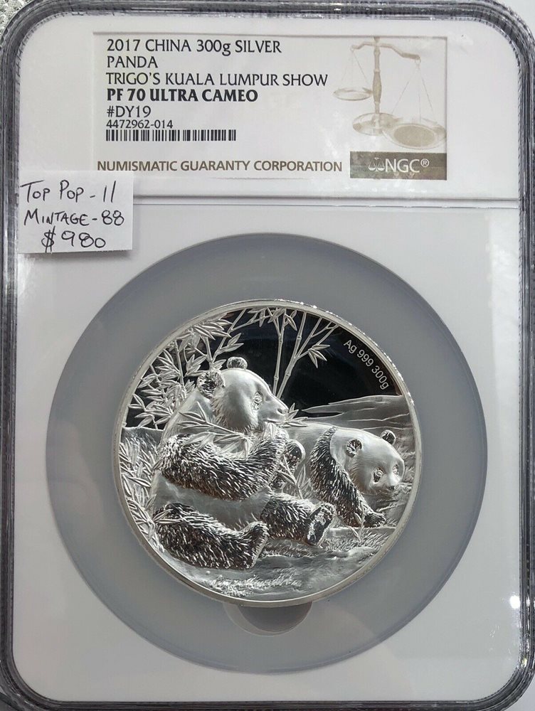 PF70 POP 13 300g Silver 2017 Malaysia Panda Trigo Lumpur Show NGC