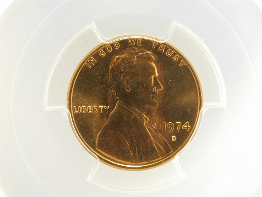 MS-65 Red Certified 1974-D Lincoln Memorial Cent in PCGS MS65RD