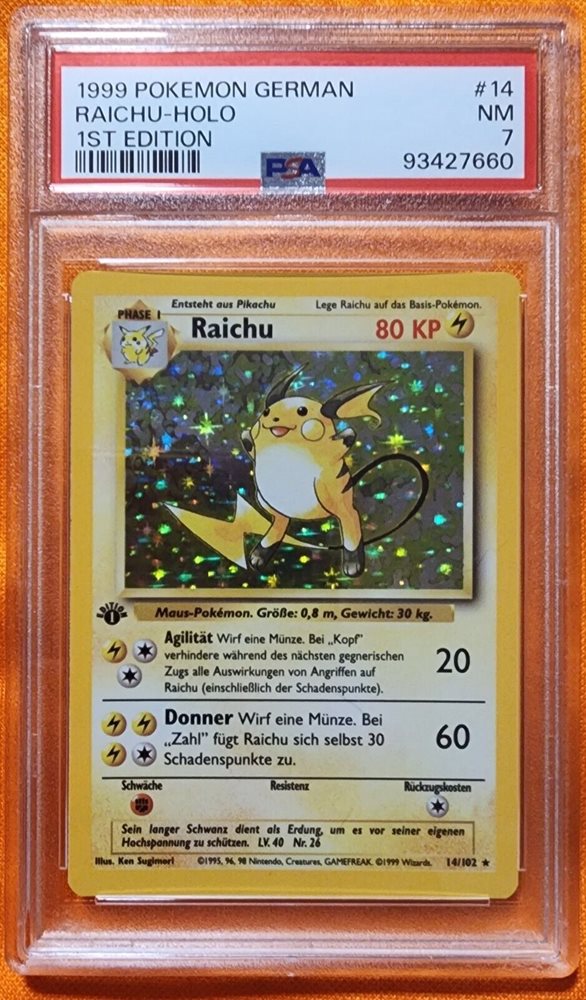 1999年 Pokemon Game Raichu-Holo 1st Ed. Raichu-Holo 1999 Pokemon TCG Base Set 1st Edition #14/102