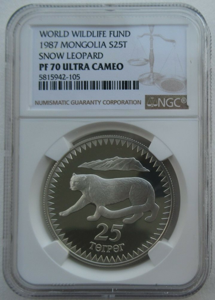 ⭐️【PCGS PR67DCAM】1980 モンゴル 子供の年 25Tug 銀貨 NGC PF70 Mongolia 1987 World Wildlife Fund Snow Leopard Silver