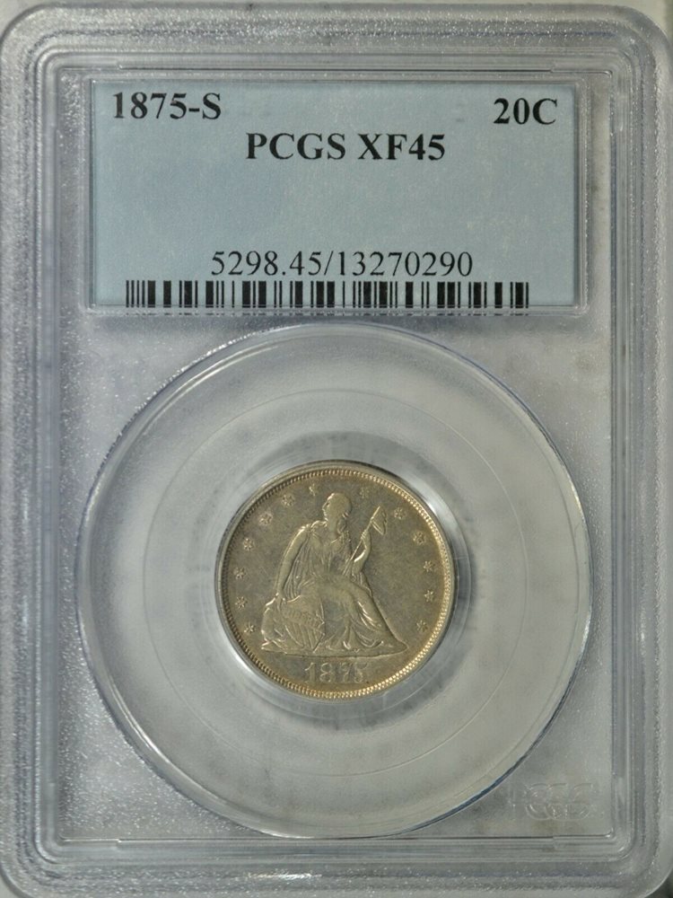 1875 S 20 cent, PCGS XF45, XF45 - PCGS Auction Prices
