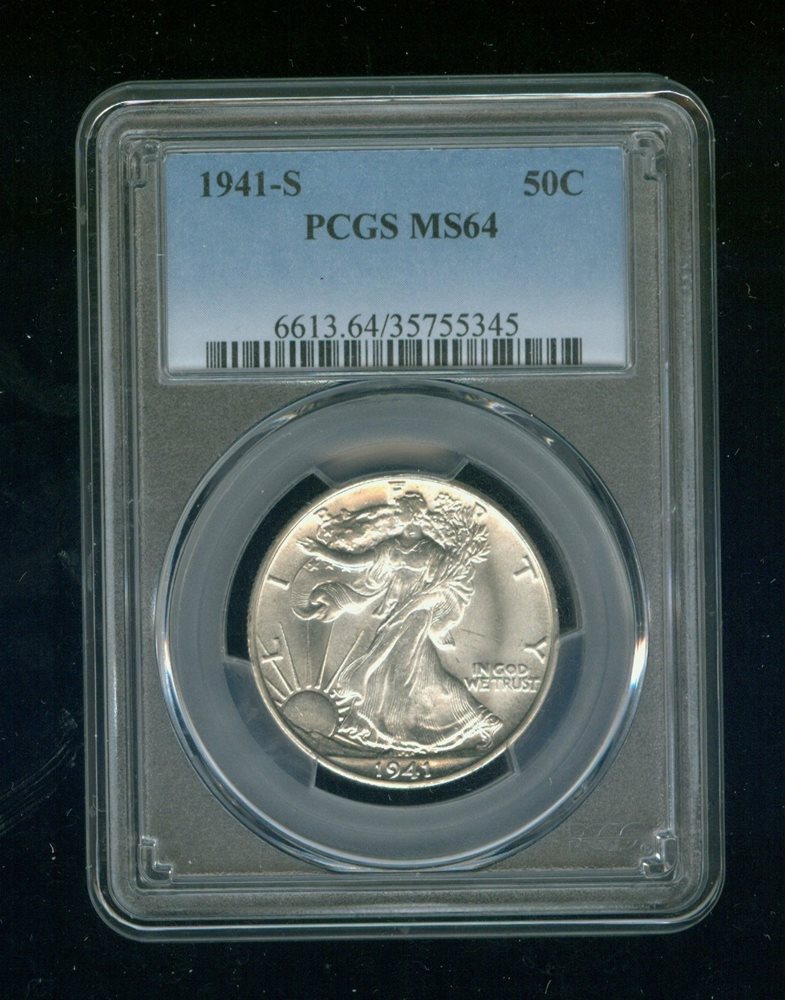 1941-S Walking Liberty Silver Half Dollar 50C PCGS MS 64, MS64