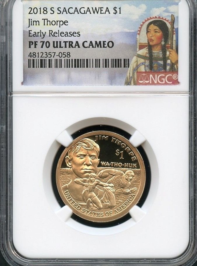 2018 S Proof Sacagawea Native American Dollar Jim Thorpe WA-THO-HUK