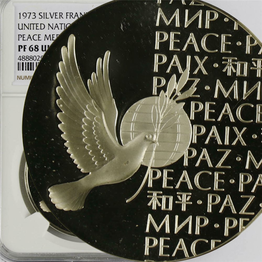 1973 SILVER FRANKLIN MINT UNITED NATIONS PEACE MEDAL NGC PF