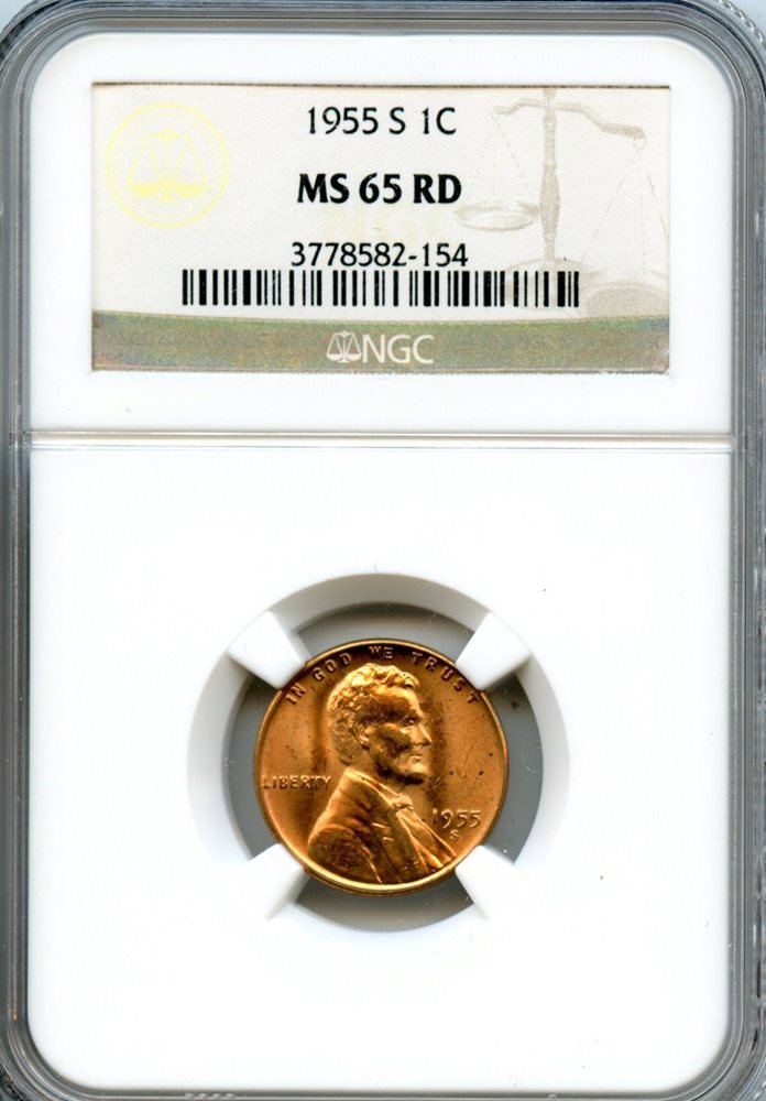 Impressive 1955-S MS 65 RD NGC United States Lincoln Cent 1c Coin