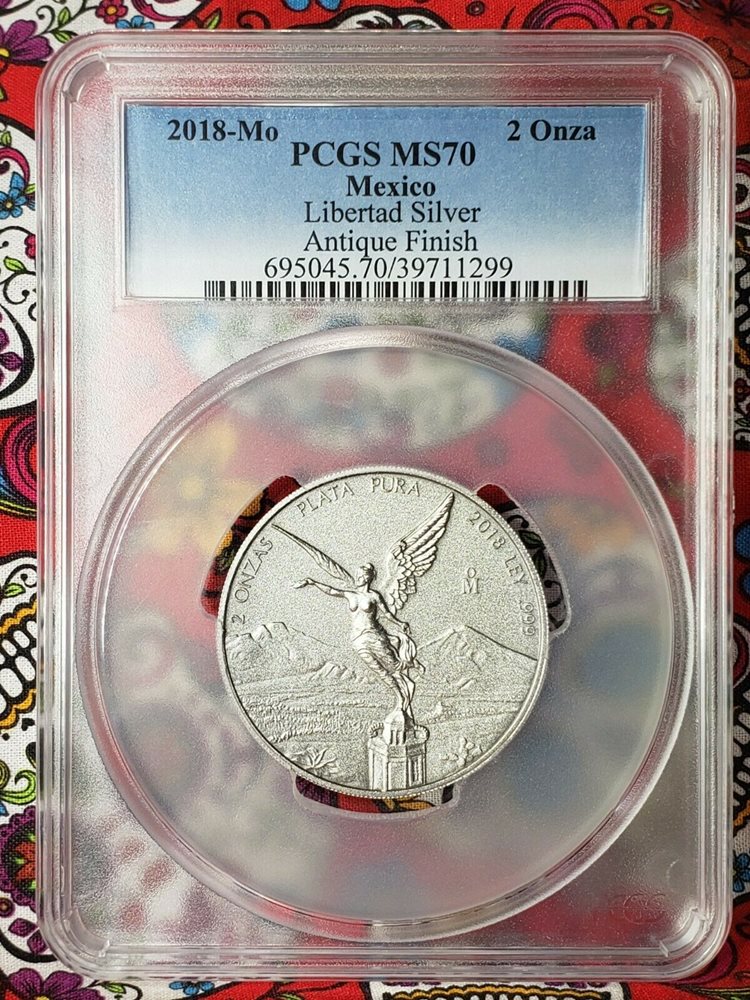 2018-MO PCGS MS70 - 2 OZ MEXICO SILVER LIBERTAD ANTIQUE