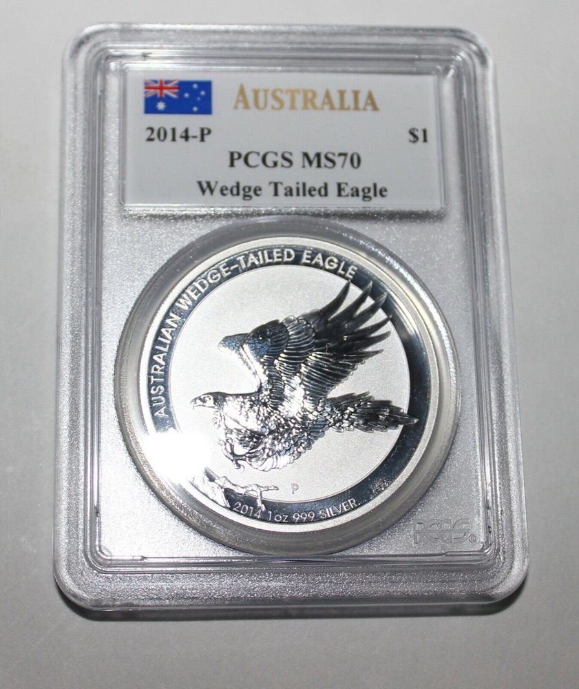 2014-P AUSTRALIA $1 SILVER WEDGE TAILED EAGLE PCGS MS70- JOHN M