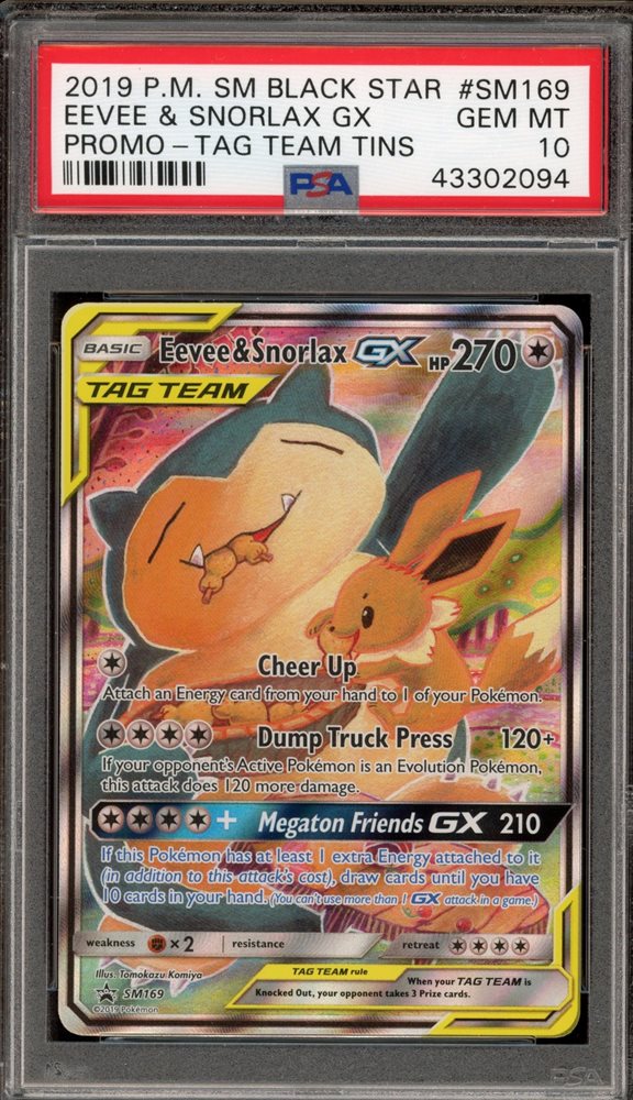 PSA10イーブイ＆カビゴンGX/Eevee & Snorlax GX プロモ PSA 10 Eevee & Snorlax GX 297/SM-P Promo Tag Bolt 2018