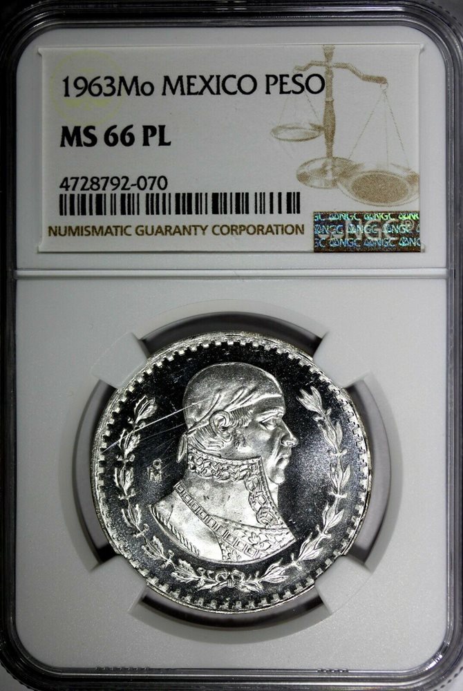 MEXICO Silver 1963 Mo Peso Jose Morelos NGC MS66 PL PROOF LIKE TOP