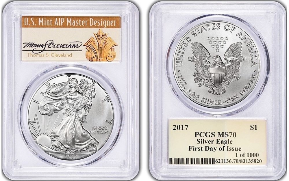 2017 Silver Eagle MS70 PCGS Signed by Designer Thomas Cleveland