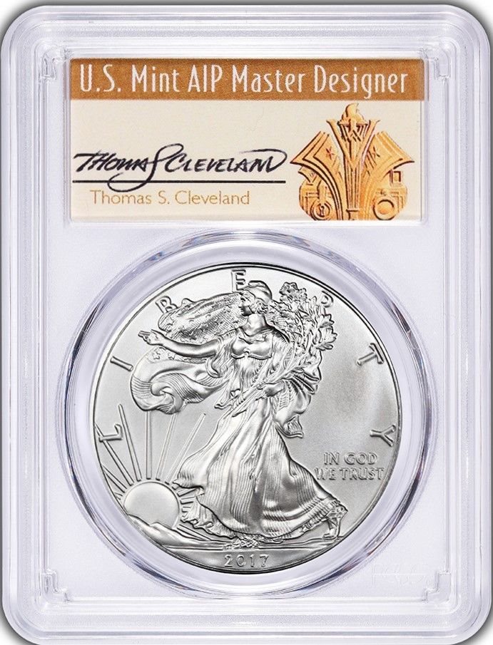 2017 Silver Eagle MS70 PCGS Signed by Designer Thomas Cleveland