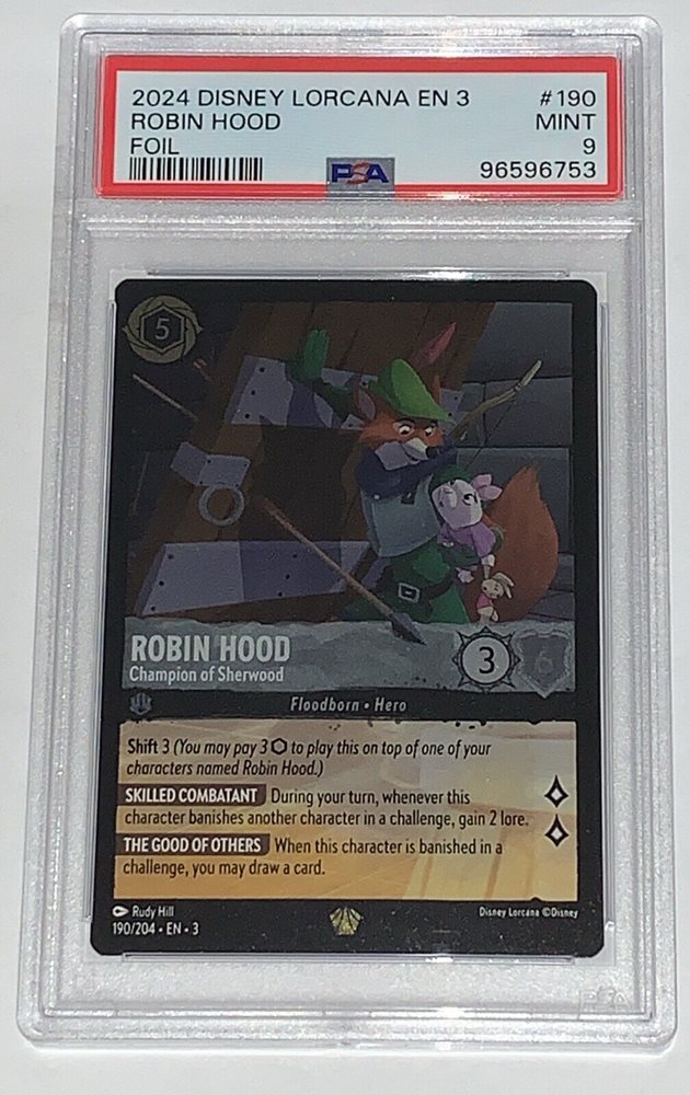 ディズニー ロルカナ ロビンフッド シャーウッドの英雄 ホイル加工 foil 2024 Disney Lorcana EN 3 Foil Robin Hood Beloved Outlaw #189