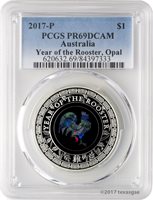 Australia Opal Lunar Year Of Rooster 2017 1oz Silver Proof Coin PCGS PR 69 DCAM