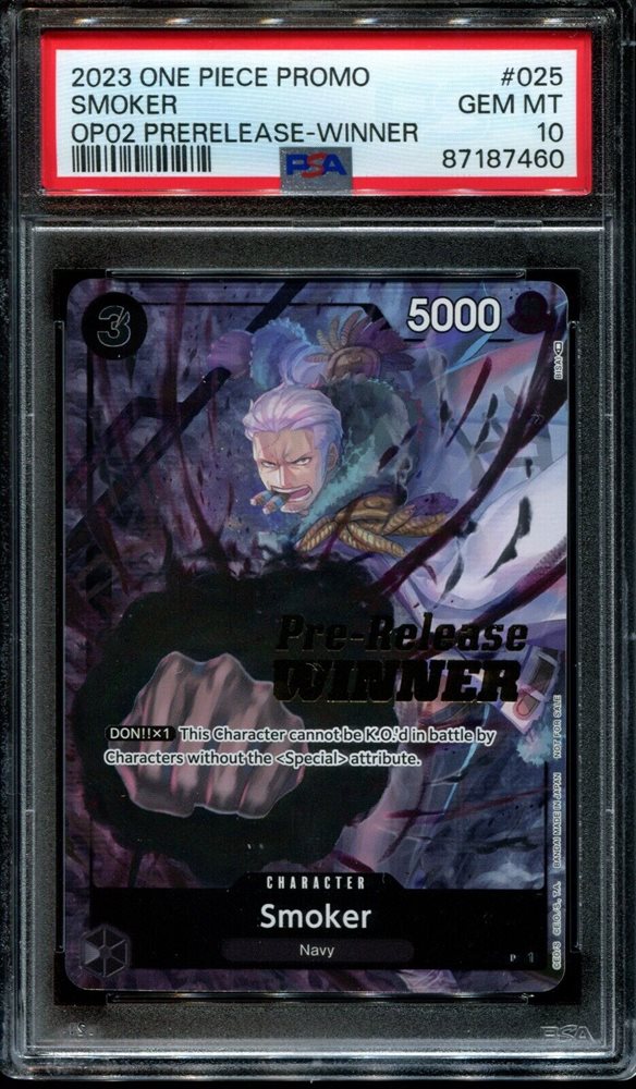 スモーカー　Pre-Release WINNER　PSA10 2023 One Piece Promos 025 Smoker Paramount War Pre-release