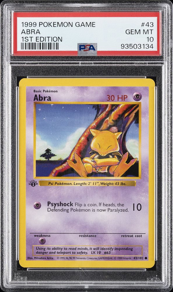 abra pokemon card 43 102 Abra 43/102 Edition 1 Set de Base Gradé CGS 9 – PokeStation main image 1