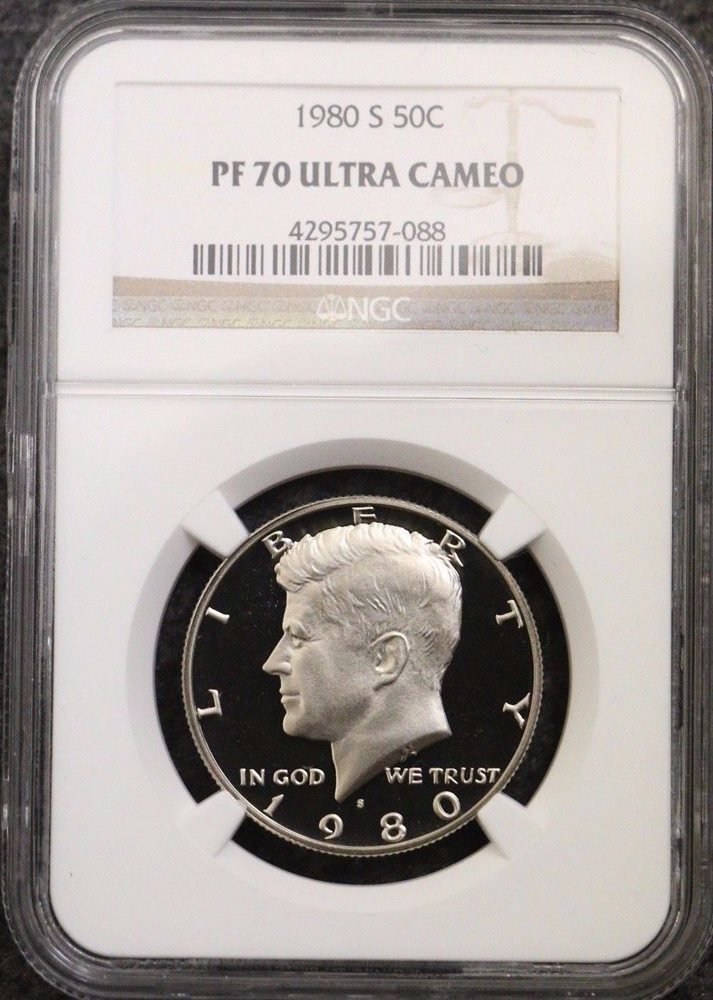 ケネディ　アンティークコイン　SP 70 PL ENHANCED FINISH PR 70 Graded 1980 Kennedy US Half Dollars (1964-Now) for