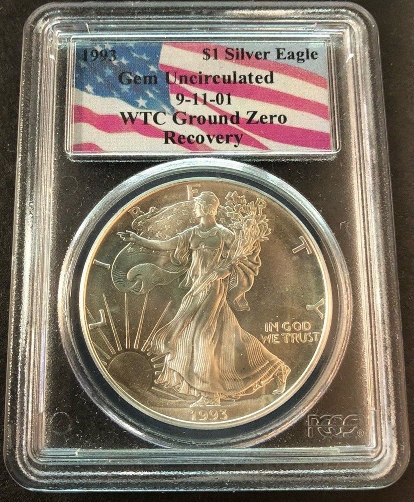 1993 SILVER EAGLE WTC GROUND ZERO RECOVERY PCGS GEM UNC! 9/11