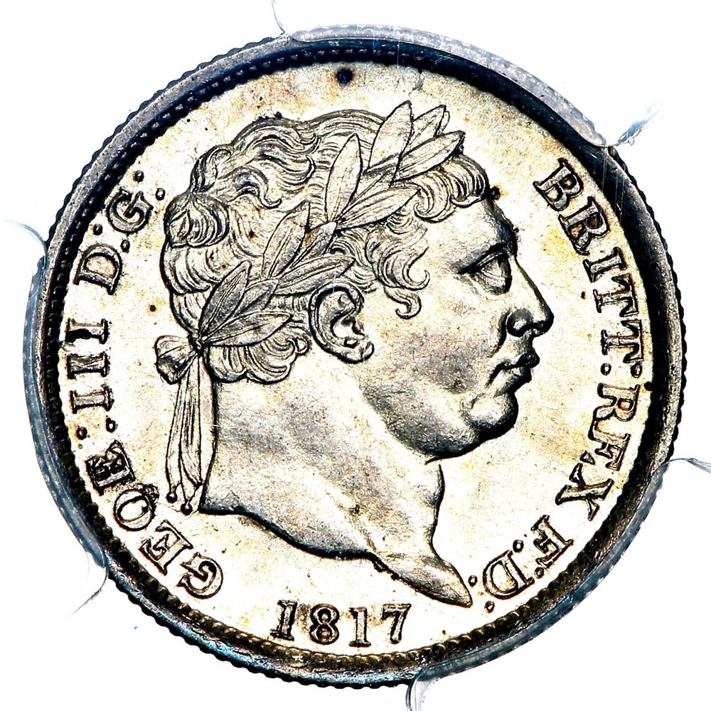 1817年 イギリス「ジョージ3世 シリング銀貨（Shilling）」MS65 1817 King George III Great Britain GEOE Error Silver Shilling PCGS