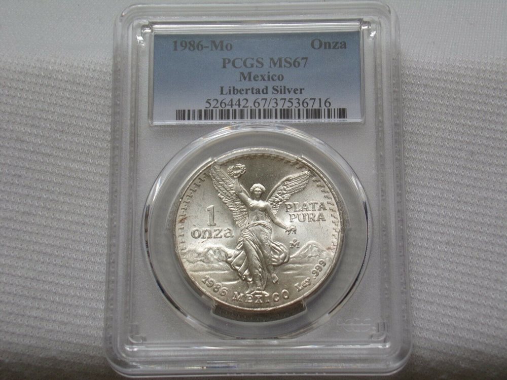1986年 メキシコ リベルタッド銀貨 PCGS MS67 1オンス　高鑑定 1986-MO PCGS MS67 1ONZA MEXICO SILVER LIBERTAD *** High Grade
