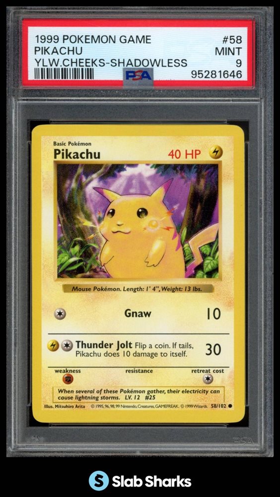 美品　ピカチュウ　Pikachu yellowcheek shadow less Perfect PSA 10 Yellow Cheek Pikachu 58 Base Set Shadowless