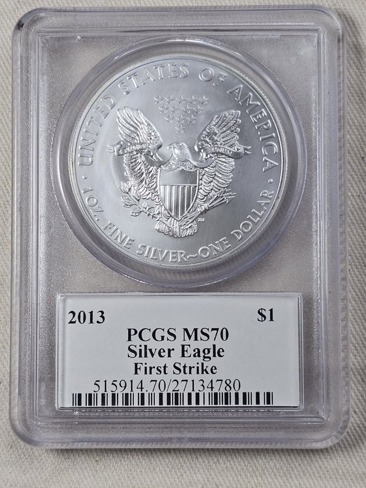 2013 SILVER EAGLE PCGS MS70 FIRST STRIKE JOHN MERCANTI SIGNED