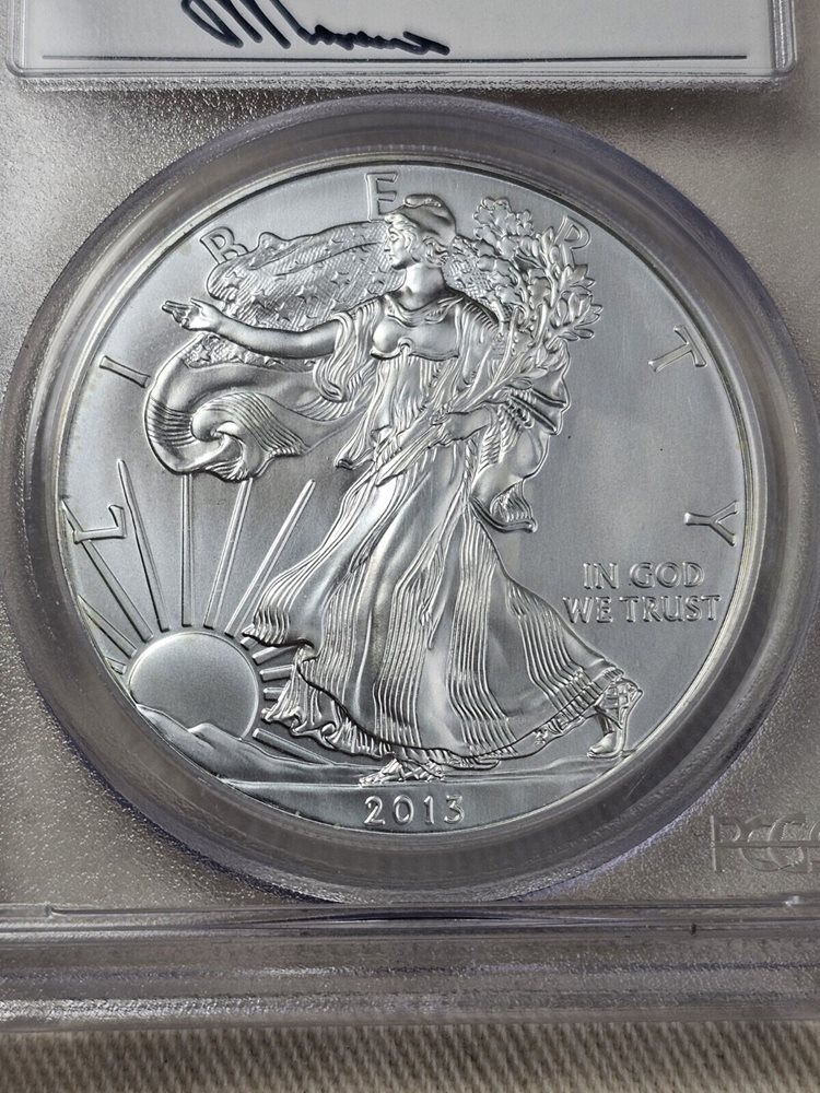2013 SILVER EAGLE PCGS MS70 FIRST STRIKE JOHN MERCANTI SIGNED