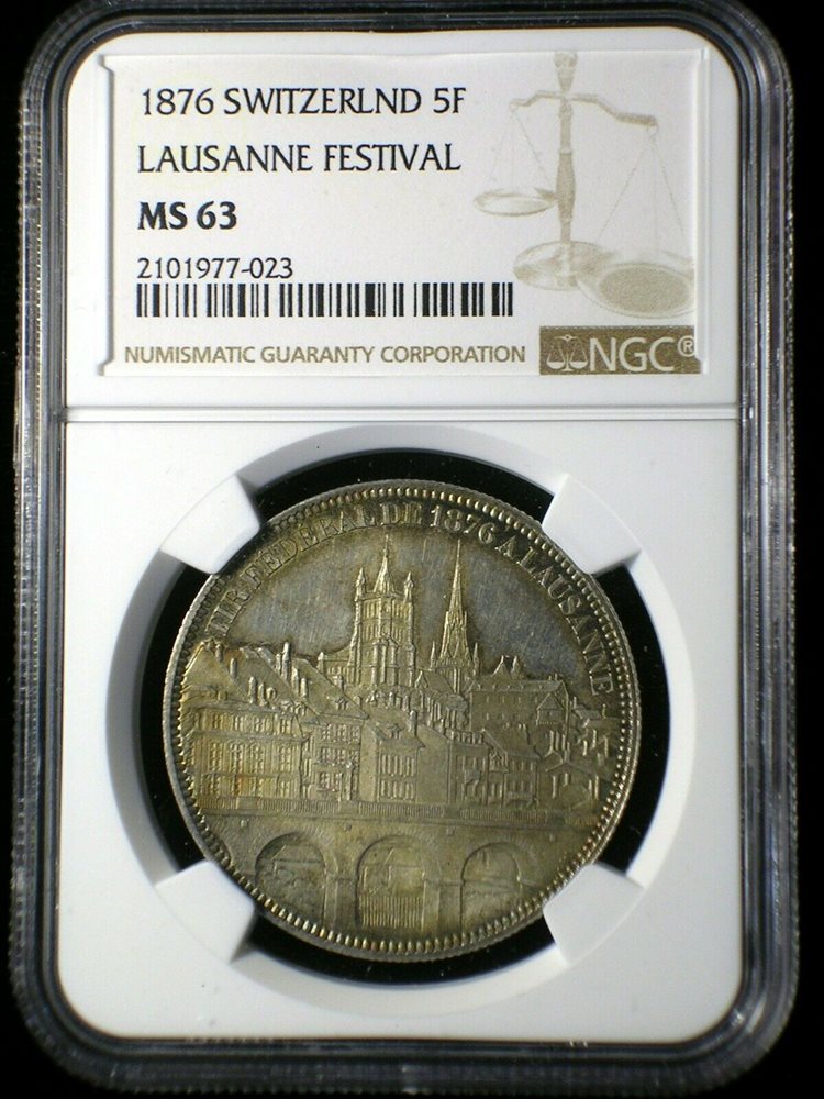 Switzerland 1876 Shooting Thaler *NGC MS-63* Lausanne Festival 5