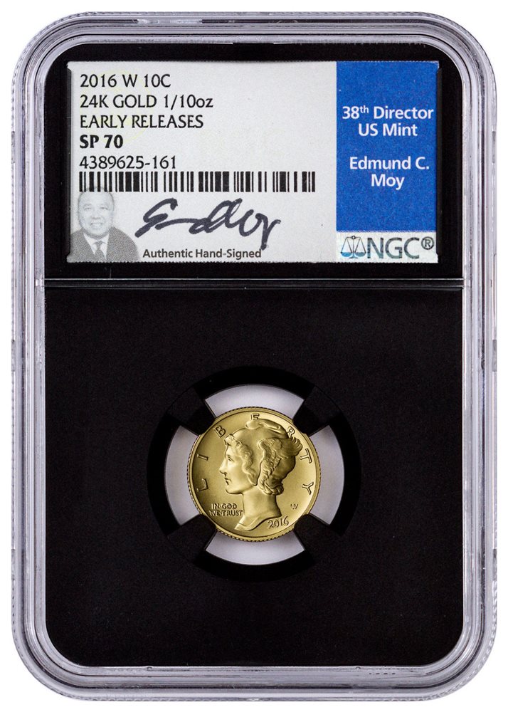 2016 W MERCURY DIME GOLD NGC SP70 FIRST RELEASES ELIZABETH JONES SIGNED LABEL
